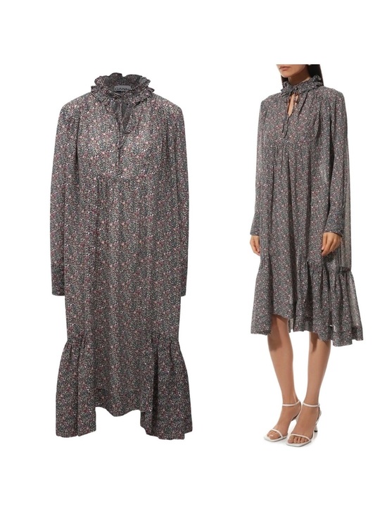 Ganni Dresses & Skirts - GANNI Ruffled Crepe Floral Print Midi Dress in Moonlight Mauve Size 36 / US 4
